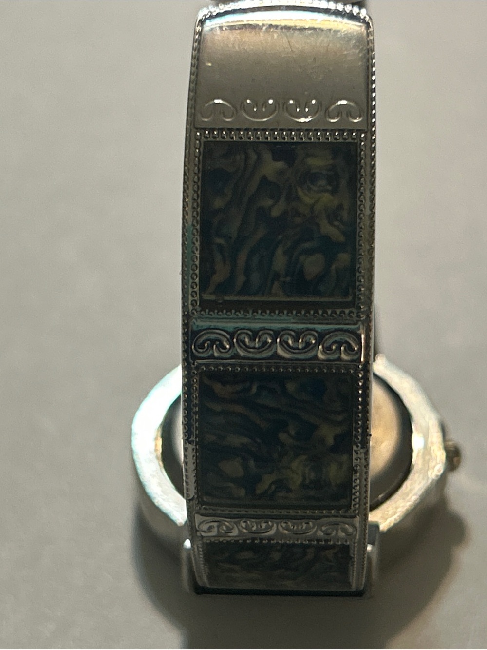 Studio Time Silver Inlay Hinged Cuff Watch Rhinestone Halo - RUNNING - Picture 5 of 5